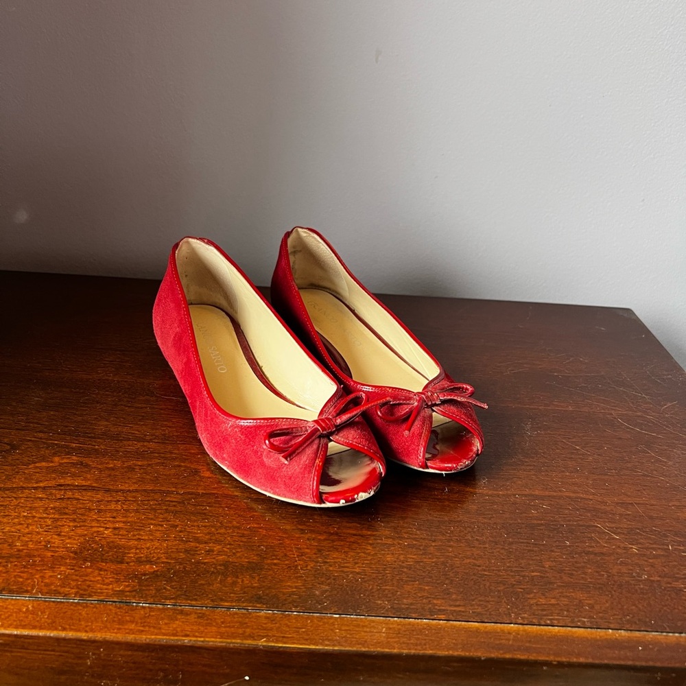 Franco Sarto Women's Red Peep Toe Flats size 7